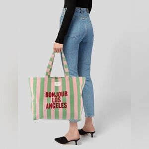 Sezane Pink and Green Striped Tote